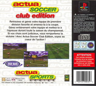 Actua Soccer: Club Edition - Box - Back Image