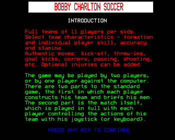 Bobby Charlton Soccer - Screenshot - Game Title