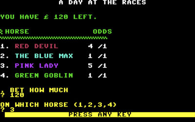 A Day at the Races (Melbourne House) - Screenshot - Game Select