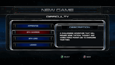 Star Wars: The Force Unleashed: Ultimate Sith Edition - Screenshot - Game Select