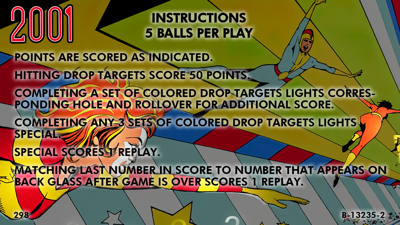 2001 - Arcade - Controls Information